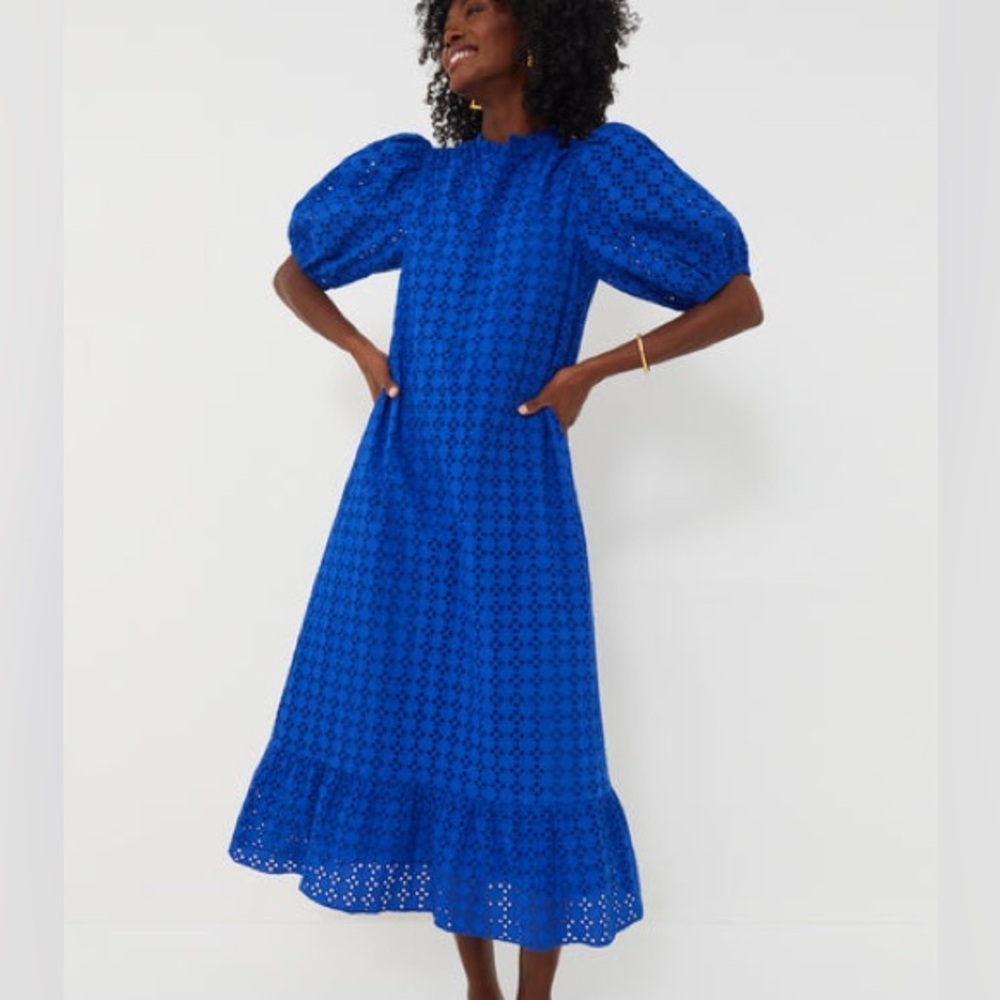 Tuckernuck Hyacinth House Vibrant Blue Eyelet Midi Dress